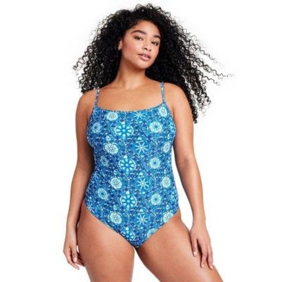 Women's Zinnia Floral Print Medium Coverage One Piece Swimsuit - RHODE Blue - Picture 3 of 5